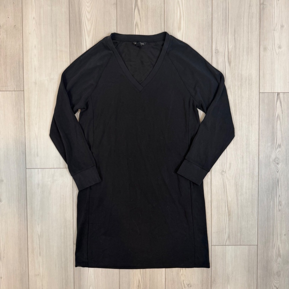 Athleta Seasoft Long Sleeve Dress Black V-Neck Pockets 882063‎ FA22 Womens Large